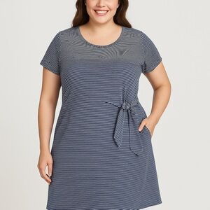T by Talbots Striped Side-Tie Stretch Dress 3X Classic Business Casual Brunch